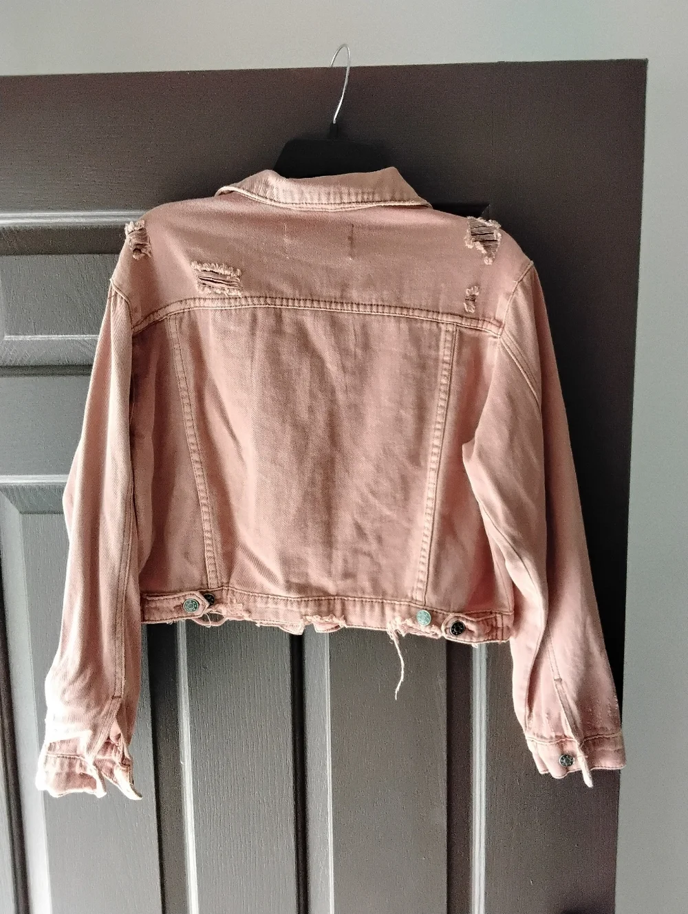 Mustard Seed Women's Distressed Denim Jacket - Peach Small - Picture 4 of 5